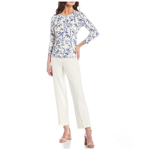 J.McLaughlin Bamboo Print 3/4 Sleeve Crew Neck Signature Top XS - Picture 1 of 12